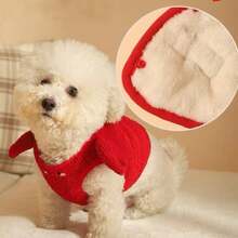 Arnés para mascotas con forma de cangrejo, adecuado para gatos y perros pequeños, con forro grueso, cálido y lindo. Adopta un diseño de hebilla trasera, fácil de poner y quitar, se ajusta a perros y gatos pequeños y medianos. Chaleco suave y cálido anti-escape con interfaz de sujeción de correa. - Rojo - Ver 7