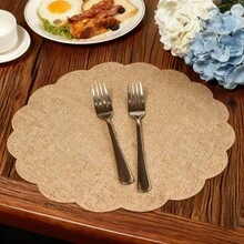 33,5 cm Rond Napperon en lin floral, tapis de table à dîner rustique de style ferme réutilisable pour mariage, fête, automne - Nude - Voir 9