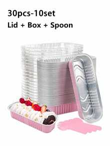 1/5/10 Sets Mini Toast Mold (With Lid And Spoon), Mini Cake Mold Set (With Lid), Rectangular Aluminum Foil Baking Cups, Pink, 6.8 Oz, Rectangular Aluminum Foil Baking Mold, Aluminum Foil Toast Mold, Portable Aluminum Foil Bread Party Dessert Supplies, Suitable For Wedding Birthday Party - Multicolor - View 10