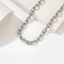 1pc Fashionable Titanium Steel Handmade Necklace, Unisex Necklace Suitable For Couples - Silver - View 2