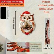 Creative Owl Shaped Wooden Frame, Fashionable Acrylic Round Mirror Wall Decor - Suitable For Home, Living Room, Bedroom, Studio, Patio Wall, No Power Supply Needed, Ideal For Wedding, Christmas, Valentine's Day, Thanksgiving And Other Holiday Gifts And Decorations. Please Peel Off The Protective Film On The Front Before Use. - 1pc - View 3