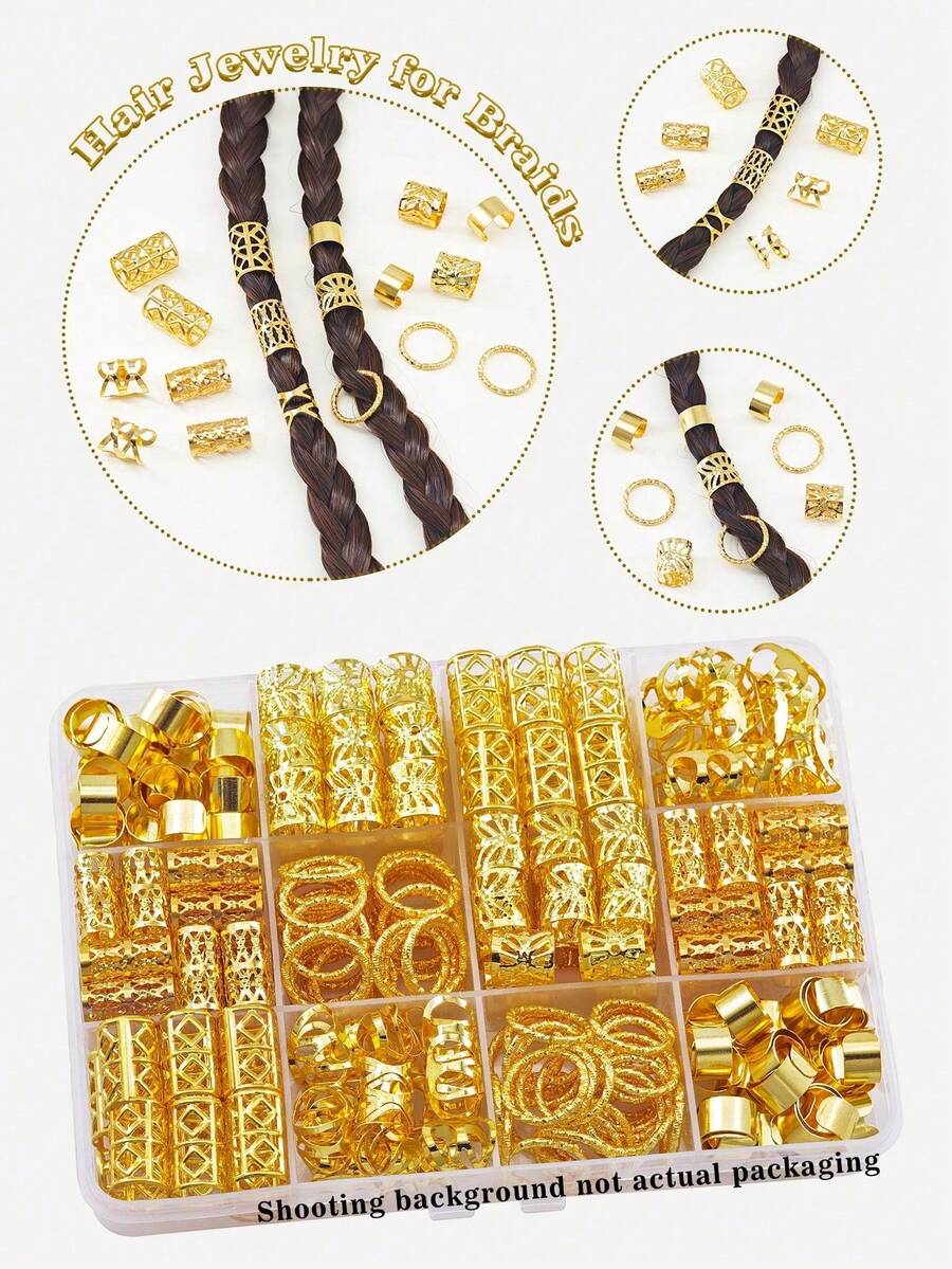 60件套辫子发饰,金色辫子夹,无需耳洞的耳夹,夏季多款脏辫饰品,金属脏辫配件,女士和女孩发饰,发夹,发卡 - 金色 - 查看 1