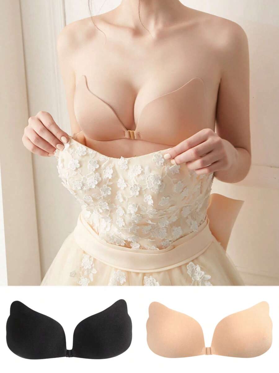 Women's Backless Self-Adhesive Bra, Ruched Invisible Strapless Anti-Sagging, Suitable For Wedding Dresses And Dresses, Summer