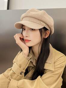 LEAJOURNO. 1入組女士素色八角形帽適用於春天/秋天,日式風休閒貝雷帽,文學畫家帽子 - 黑色 - 查看 10