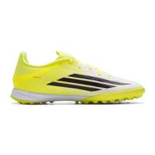 Adidas 男女款 F50 LEAGUE TF 户外足球鞋，舒适轻便，缓震低帮，适用于人造草坪 JR8978 - 亮黃螢光/黑色/亮紅 - 查看 2
