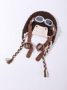 1pc Women's Fashionable Hand-Knitted Glasses & Ear Warmer Beanie Hat, Suitable For Autumn/Winter Warmth And Daily Wear - A - View 5