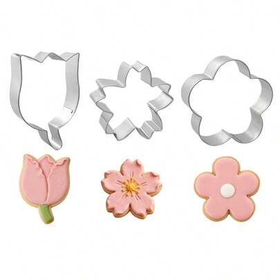 3/6 piezas Moldes de cortadores de galletas con forma de flor, herramientas de decoración para repostería, moldes de galletas, herramientas de decoración de fondant para el Día de San Valentín, molde de galletas de acero inoxidable con forma de Cupido y flor de rosa para DIY de pasteles y galletas
