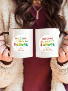 Customized Back To School Round Stickers | Personalized Name / Teacher Name Print | Colorful Stars / Stationery Pattern | 4cm Self-Adhesive Decorative Labels | Suitable For Classroom Gifts, Notebooks / Mugs / Cups Decoration - Multicolor - View 2