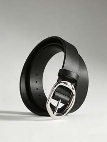 1pc Women's Golden/Silvery Irregular Buckle Classic PU Solid Color Simple Casual Jeans Buckle Belt