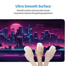 1pc Cyberpunk Neon City Mouse Pad, Futuristic Pink & Purple Night Landscape Desk Mat, Large Non-Slip Office & Gaming Keyboard Pad - Rectangle - View 6