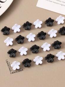 50 قطعة مشابك شعر صغيرة على شكل زهرة الكرز، مشابك جميلة على شكل زهرة باللونين الأسود والأبيض، إكسسوارات شعر أميرية من الأكريليك، مشابك شعر أنيقة للنساء - الأسود والأبيض - مشاهدة 2