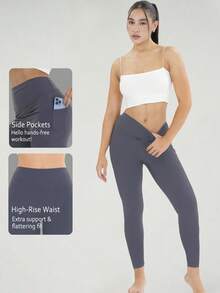 Women's Sports Leggings Yoga Women Pants High Waisted Leggings With  Simple Fashionable Casual Sports Leggings For Daily Wear Yoga Women Pants - Xám - Xem 3
