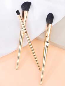 3支装专业粉底刷，斜角合成纤维歌舞伎刷，适用于遮瑕、腮红和眼影 - 金色 - 查看 4