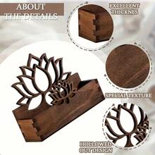 Fashionable Wooden Business Card Holder, Lotus Shape | Desktop Business Card Display Stand | Office Storage And Organization Decoration Item | Ideal Gift For Both Home And Workplace - Brown - View 4