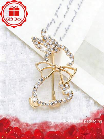 1pc18k Golden Plated French Classic Rabbit Brooch With Gift Box, Suitable For Christmas, Valentine's Day, Easter Wear, Suitable For Gift Giving In All Seasons
