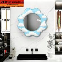 创意蓝天白云不对称木框，时尚亚克力圆形镜面墙饰 - 适用于家居客厅、卧室、工作室、露台墙面，无需电源，是婚礼、圣诞节、情人节、感恩节等节日礼物和装饰的理想之选。使用前请撕掉正面保护膜。 - 低品質 - 查看 4