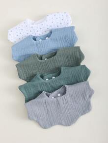 5pcs/Pack Cotton Absorbent Breathable Bibs, Fashionable Baby Burp Cloths, Soft Muslim Cotton - Blue - View 7