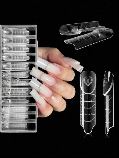 75pcs 3D Space French Dual-Color Nail Extension Mold, Square Nail Gel Strips, Foldable French Manicure Mold