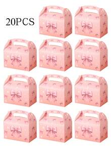 5/10/20pcs Children's Pink Bow Hand-Carried Boxes, Baby Birthday Party Candy & Cookie Packaging Boxes - Multicolor - View 11