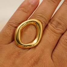 Minimalist Geometric Hollow Interface Ring, 18K Plated Stainless Steel - Gold - View 5