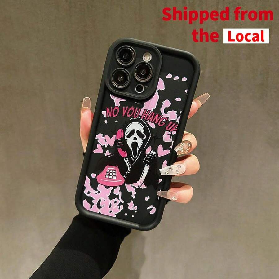 Cartoon Ghost Face Pattern Phone Case, Cute Protective Cover, Phone Accessory Compatible With IPhone 6 7 8 X 11 12 13 14 15 16 Pro Max, Shell - Black - View 1