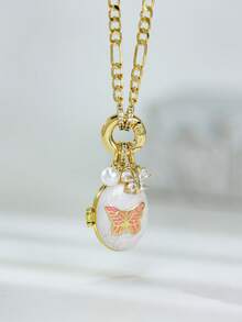 定制照片项链，照片吊坠，妻子项链，个性化贝壳形照片项链，定制图像项链，蝴蝶项链，青少年款 - 金色 - 查看 11