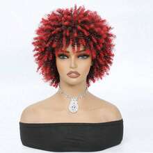 Curly Wig Afro Wigs For Women Short Curly Wigs For Women Kinky Curly Wig With Bangs Natural Hair Wigs For Women - 紅色 - 查看 9