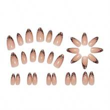 30 Pieces Of Hot-Selling Leopard Print French Edge Cat Eye Fake Nails Almond Nail High-End Simple Wearing Armor - Y654-30片/盒[果凍膠+搓條] - 查看 4