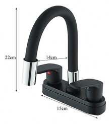 Grifo negro para lavabo Instalación de dos orificios Grifo mezclador de agua fría y caliente Flujo de agua aireado Fabricación en acero inoxidable 304 de primera calidad Diseño contemporáneo y elegante Adecuado para baños, barras de bar y entornos similares - Negro - Ver 2