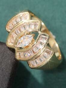 1 paire de bagues en zircone cubique doré élégantes et de luxe pour femmes, convenant pour les fêtes, les anniversaires et autres occasions - Doré - Voir 10