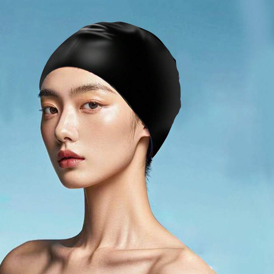 1pc/2pcs Silicone Swim Cap, Solid Color High Elasticity Breathable Swimming Cap, Waterproof Anti-Slip Suitable For Adult Men And Women - 彩色 - 查看 1
