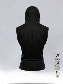 Men's Summer Outdoor Sports Suit, Quick-Dry Sleeveless Top And Running Shorts With Hood, 2-Piece Set - Black - View 4