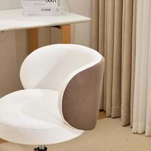 Cute Small Swivel Desk Chair Comfy With Wheels,Ergonomic Low-Back Lumbar Support Vanity Nail Tech Rolling Task Stool Chair For Home Office,Height Adjustable,PU Leather White&Suede Khaki - 白色PU和卡其色絨面革 - 查看 2