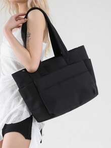Women's Tote Bag, Lightweight & Fluffy Handbag Suitable For Travel, Work, Beach, Gym, Shopping, School Supplies, School Bag, School Handbag, School Tote Bag, School Bookbag, Back To School Bags, Large Capacity, Waterproof, Portable, Classic Casual, Suitable For Teen Girls Women College Students, Perfect For Back To School, First Day Of School, Tote Bags For School,College Essentials, Perfectly Matching With Fall Outfits Women - 黑色 - 查看 2