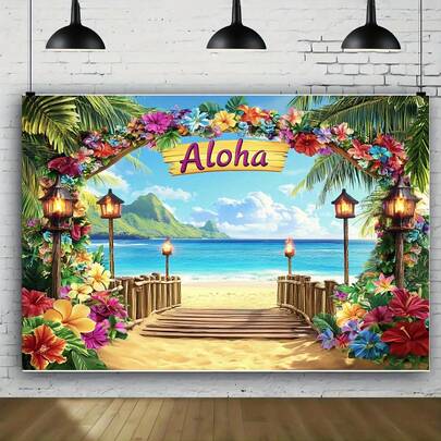 Polyester Hawaiian Beach Background Banner, No Power Required, Suitable For Bridal Parties, Birthdays, Housewarmings, Anniversaries, And Various Celebrations. Perfect For Holiday Party Decorations, Available In Multiple Scenes And Sizes To Choose From.