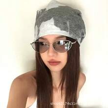 Early Autumn Liquid Silver Leopard Print Headscarf Futuristic Design Cool Hip-Hop Hot Girl Beanie Slouchy Hat - Nhuộm tie-dye màu bạc - Xem 8