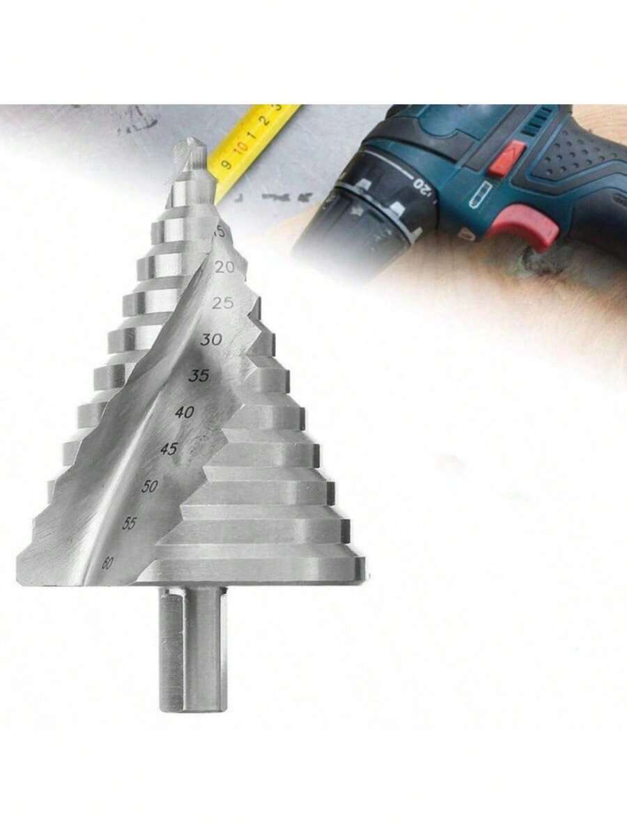 6-60mm Step Drill Bit, 12.5mm/0.5" Shank 4241 HSS Spiral Groove Drill Bit For Wood, Plastic, Thin Metal Sheet - Silver - View 1