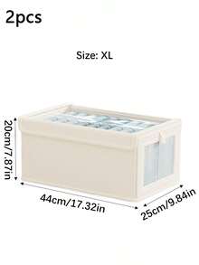 1pc Oxford Cloth Visible Clothing Storage Box With Cover, Portable Fabric Organizer Box, Moisture-Proof For Clothes, Pants, Socks, Underwear - Beige - View 8