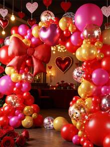 189pcs Red Hot Pink Gold Party Balloons, 18inch Heart Shape Balloons 38inch Bow Foil Mylar Balloons, 5/10/18 Inch Red Hot Pink Pearlescent Gold Balloons And 12inch Gold Pink Confetti Balloons, Premium Thick Latex Balloons For Valentine's Day Wedding Anniversary Birthday Bridal Shower Mother's Day Graduation Gender Reveal Party Decorations - Multicolor - View 6