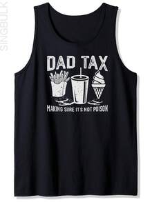Dad Print Tank Tops, Casual Round Tank Tops For Print Tank Top, Men's Comfy Sleeveless Tank Tops, Graphic Tank Tops Men's Outdoor Clothes, Men's Summer Clothing, Casual Crew Neck Tank Tops For Men, Gift For Men Men's Tank Top – Lightweight Gym Clothes For Men, Breathable & Versatile Summer Essential For Workout, Street & Beach. - 黑色 - 查看 1