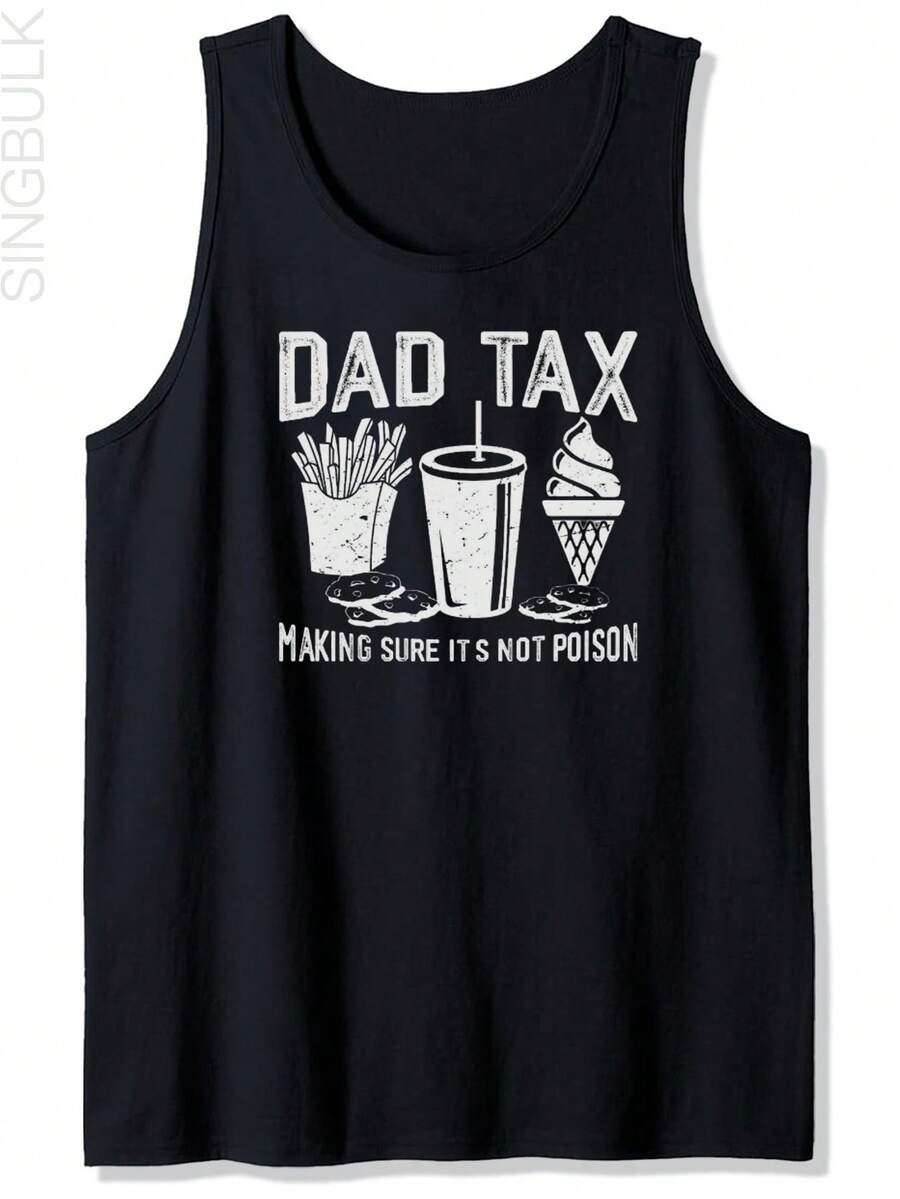 Dad Print Tank Tops, Casual Round Tank Tops For Print Tank Top, Men's Comfy Sleeveless Tank Tops, Graphic Tank Tops Men's Outdoor Clothes, Men's Summer Clothing, Casual Crew Neck Tank Tops For Men, Gift For Men Men's Tank Top – Lightweight Gym Clothes For Men, Breathable & Versatile Summer Essential For Workout, Street & Beach. - 黑色 - 查看 1