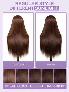 OQ 200% Dichte 16-28 Zoll gerade braune klebefreie Perücke 7x5 vorgefertigter Haaransatz Lace Frontal 100% natürliches Echthaar klebefreie glänzende Perücke - S4 - Übersicht 8