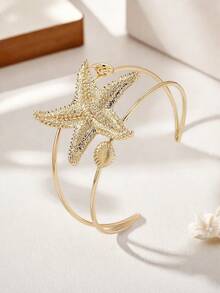1件海洋之风金色海星贝壳海螺臂环女士时尚夏季海滩度假上臂饰品 - 金色 - 查看 2