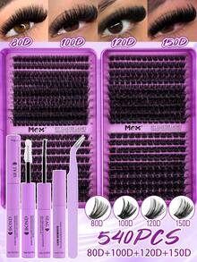 MEM 540/280片D型卷翘蓬松假睫毛套装，包含新手睫毛教程，浓密3D分段式假睫毛，配有胶水、定型液、镊子和睫毛刷，可放大双眼，轻盈可重复使用，大容量单片装，柔软自然的混合睫毛，打造3D立体浓密眼妆，适合居家DIY、旅行、日常通勤、晚宴派对、婚礼新娘妆等场合。 - 黑色 - 查看 13