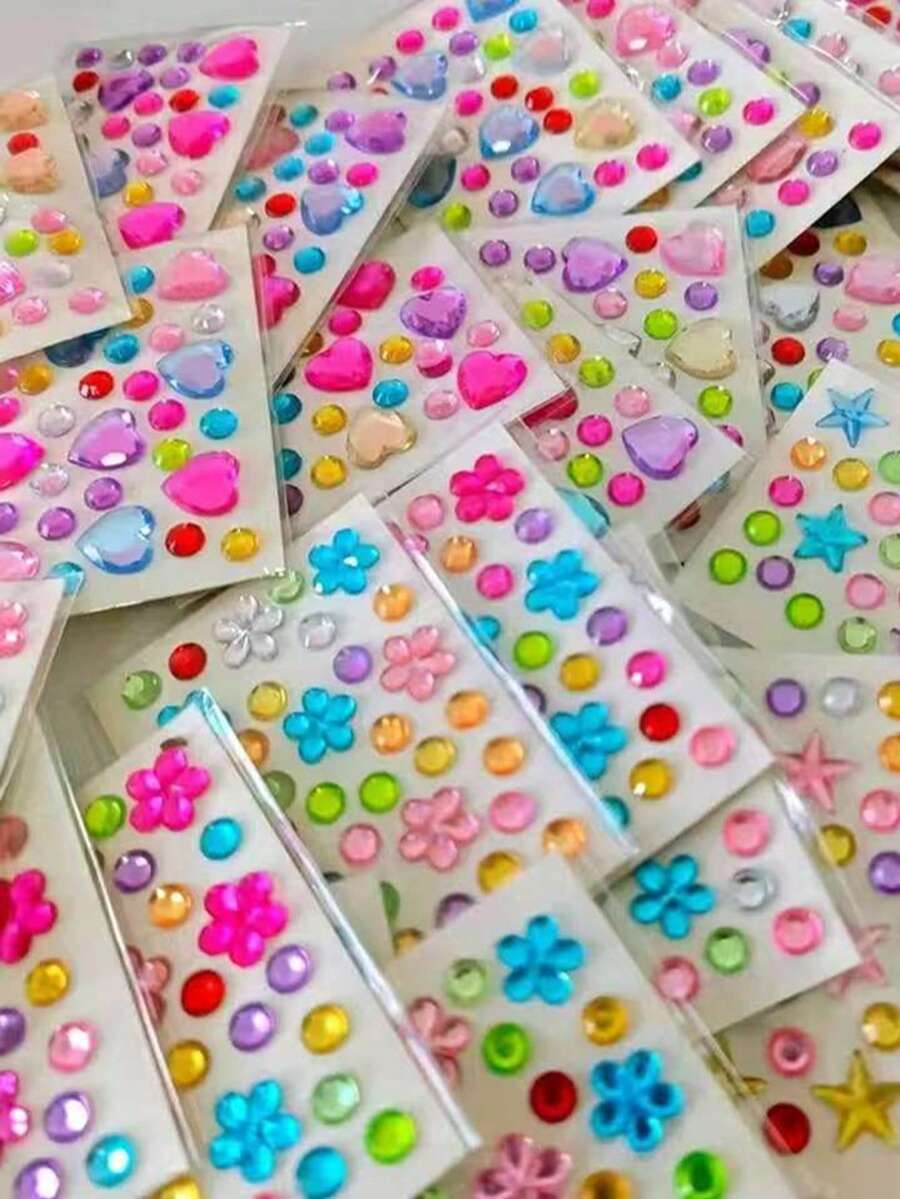 Pegatinas de gemas brillantes - Pegatinas de gemas de corazón de acrílico autoadhesivas para el Día de San Valentín, gemas faciales, cosméticos DIY con brillo, manualidades de festivales de música, etc. Rhinestones brillantes para manualidades DIY, gemas de acrílico de alta calidad, fáciles de aplicar, pegatinas decorativas deslumbrantes, compactas, ideales para proyectos creativos - Multicolor - Ver 1