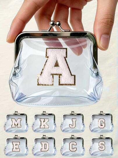 1个复古零钱包，透明零钱包，带装饰性A-Z字母贴片，女士短款钱包，复古透明零钱包，便携迷你化妆包，女士旅行化妆包，零钱包，便携式小袋，可装口红、发夹和零钱，精致易携，适合旅行、居家收纳、旅行必备、宿舍用品、婚礼新娘礼物、母亲节礼物、闺蜜礼物、生日礼物、纪念品。