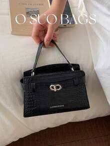 Fashionable Retro Patchwork PU Leather Handbag, Adjustable Shoulder Strap, Decorative Hardware, Magnetic Closure, Multifunctional Commuter Bag For Women - Black - View 2