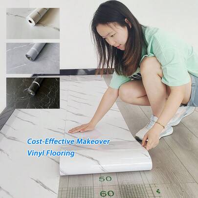 1 Roll Marble Pattern Self-Adhesive Floor Sticker, Removable And Reusable As Wall/Tile Sticker. Thickened PVC Material, Elegant And Practical, Anti-Slip, Waterproof, Wear-Resistant. Vintage Western Style Home Decor Sticker, Suitable For Kitchen, Bathroom, Living Room, Bedroom, Office, Room, Wall, Etc. Room Decor Roll - 40*300cm/15.8*118 Inches