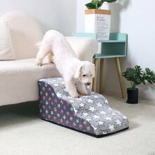 1pc Printed Flannel Pet Stair/Ramp, Non-Slip Foam Steps For Small Dogs, Removable & Washable - Grey - View 16