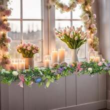 Easter Garland Spring Vine With Easter Eggs, Bow, Carrots Decorations, Spring Assorted Branches Flower Decor, Easter Decorations For Home Kitchen Mantle Fireplace, Indoor Outdoor Holiday Party Decor - Multicolor - View 2